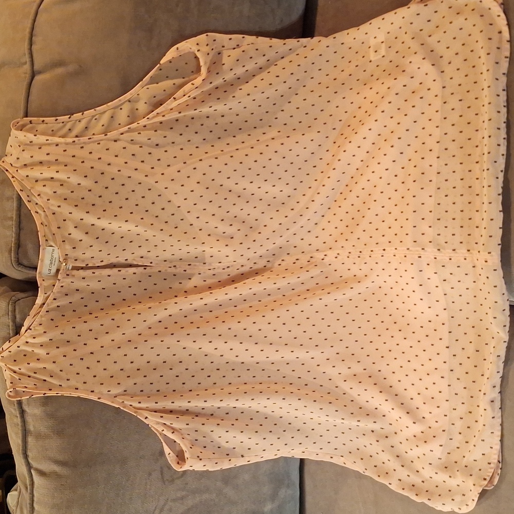 Liz Claiborne Sheer Pink and Embroidered Black Dots Sleeveless Blouse 2X